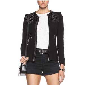 IRO Hurley Boucle Knit Jacket Black Leather trim Size 34/US 2 $478